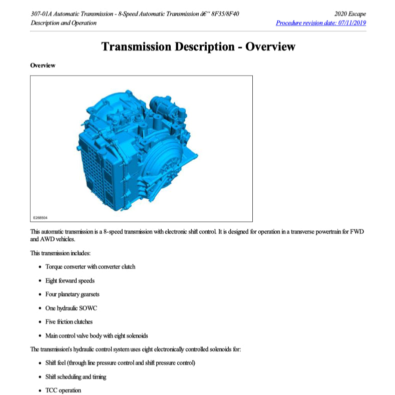 FORD ESCAPE MK4 (2020+) SERVICE WORKSHOP MANUAL