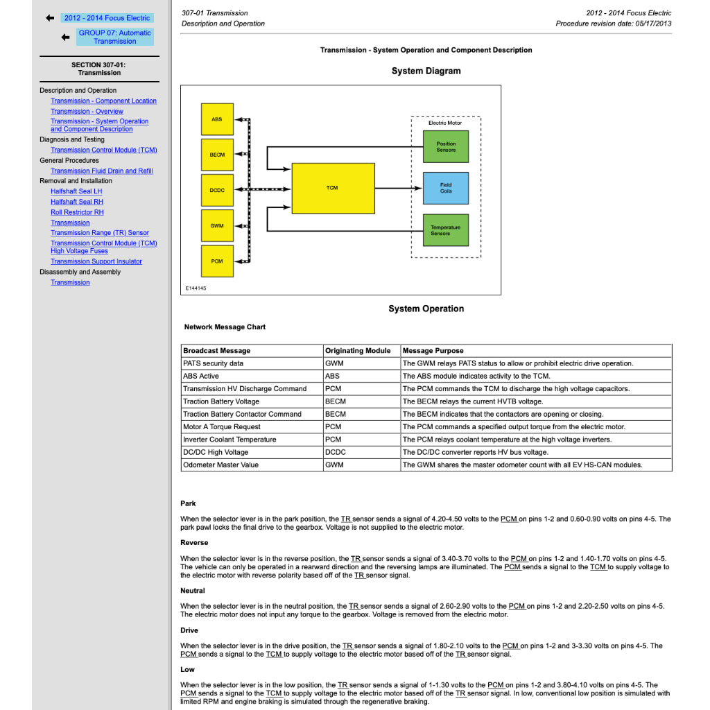FORD FOCUS ELECTRIC EV (2012-2018) SERVICE WORKSHOP MANUAL