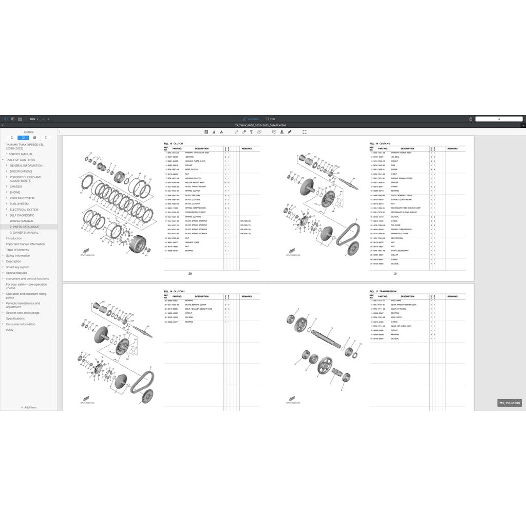 T-MAX YAMAHA TMAX 560D/ EL (2020+) SERVICE WORKSHOP MANUAL + PARTS CATALOGUE + OWNER'S MANUAL