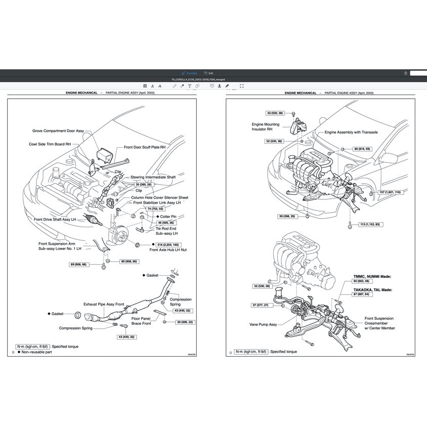 TOYOTA COROLLA ALTIS E120/130 (2002-2008) SERVICE WORKSHOP MANUAL
