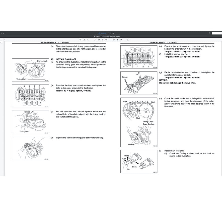 TOYOTA COROLLA ALTIS E120/130 (2002-2008) SERVICE WORKSHOP MANUAL