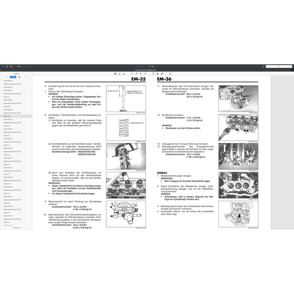 DAIHATSU MOVE L601 GERMAN LANGUAGE EDITION (1995-1998) SERVICE WORKSHOP MANUAL