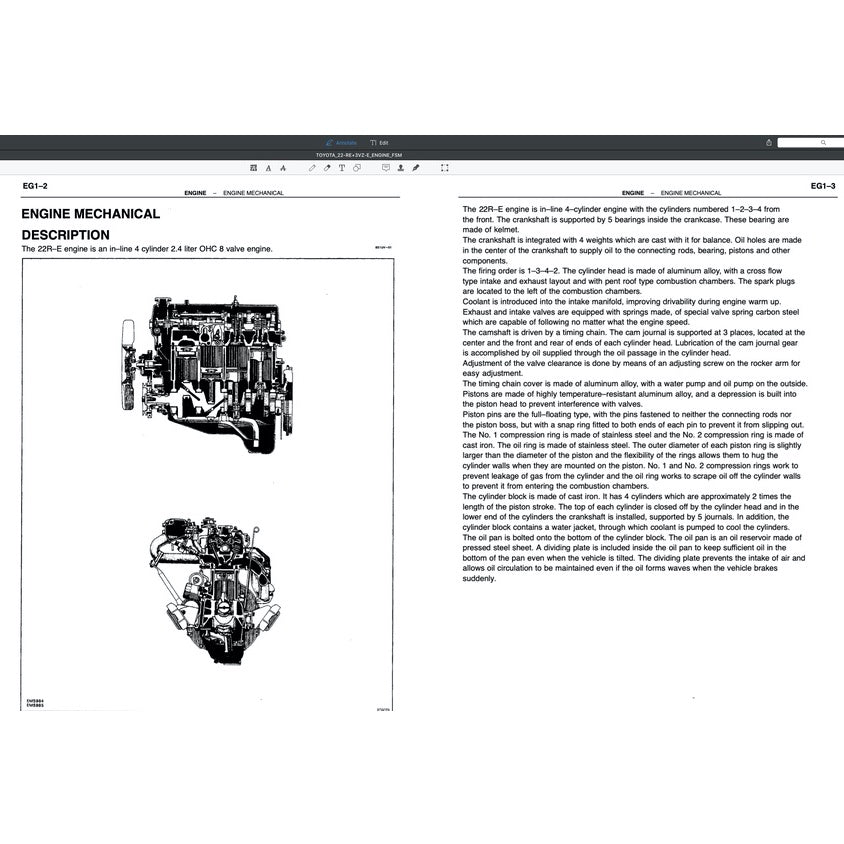 TOYOTA ENGINE 22R-E SERVICE REPAIR WORKSHOP MANUAL
