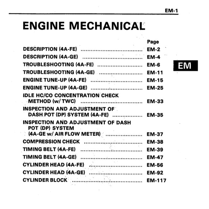 TOYOTA COROLLA FR AE86 (1984-1987) SERVICE WORKSHOP MANUAL