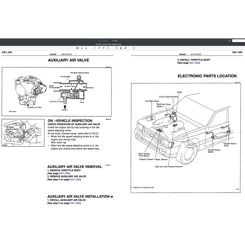 TOYOTA ENGINE 22R-E SERVICE REPAIR WORKSHOP MANUAL