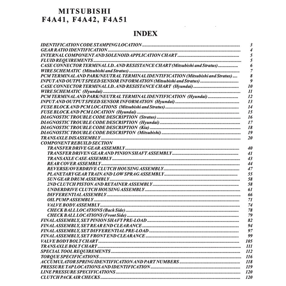 MITSUBISHI AUTOMATIC TRANSMISSION REPAIR MANUAL F4A3 F4A51 F5A51 KM-171 KM-175 KM-177 R451 V5A51 JF011E (CVT)