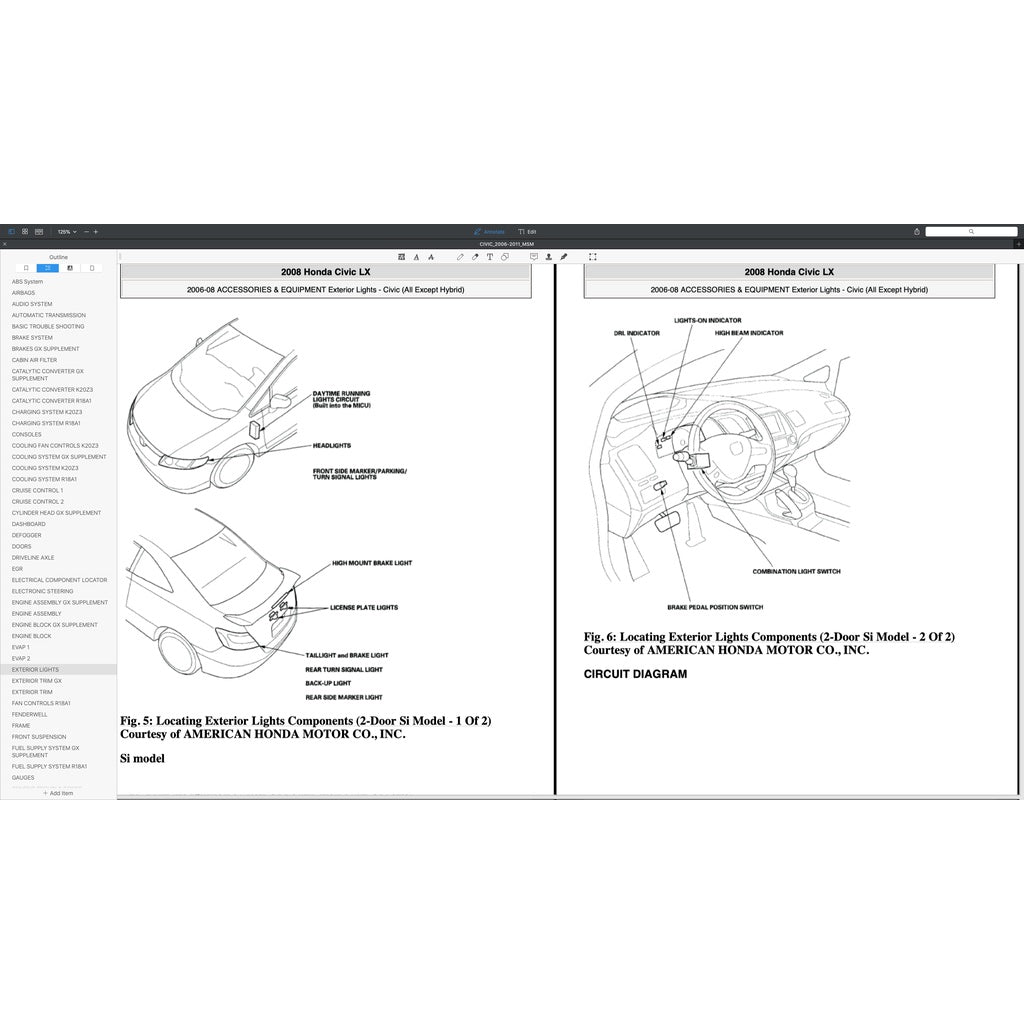 HONDA CIVIC 8 FD1 FD2, FD7, FA1, FG1, FG2, FA5, FN2 (2006-2011) SERVICE WORKSHOP MANUAL + PARTS CATALOGUE