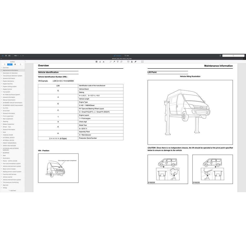 MAXUS V80 (2012-2023) SERVICE WORKSHOP MANUAL