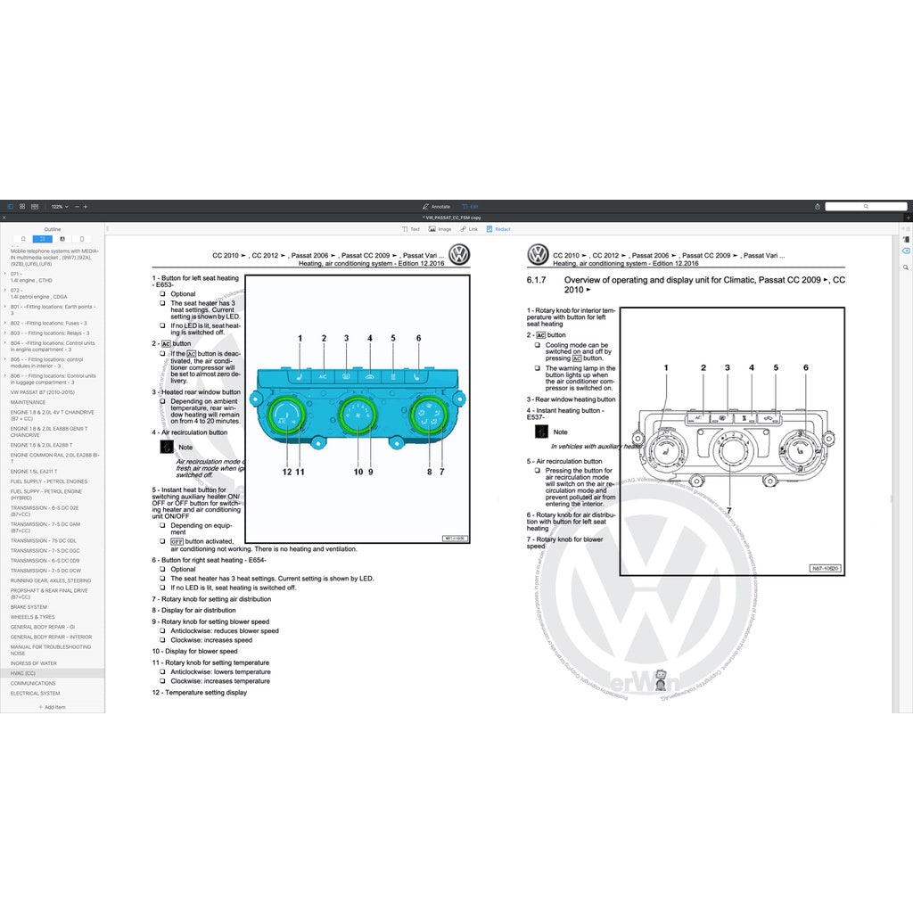 VW PASSAT CC (2008-2016) SERVICE WORKSHOP MANUAL