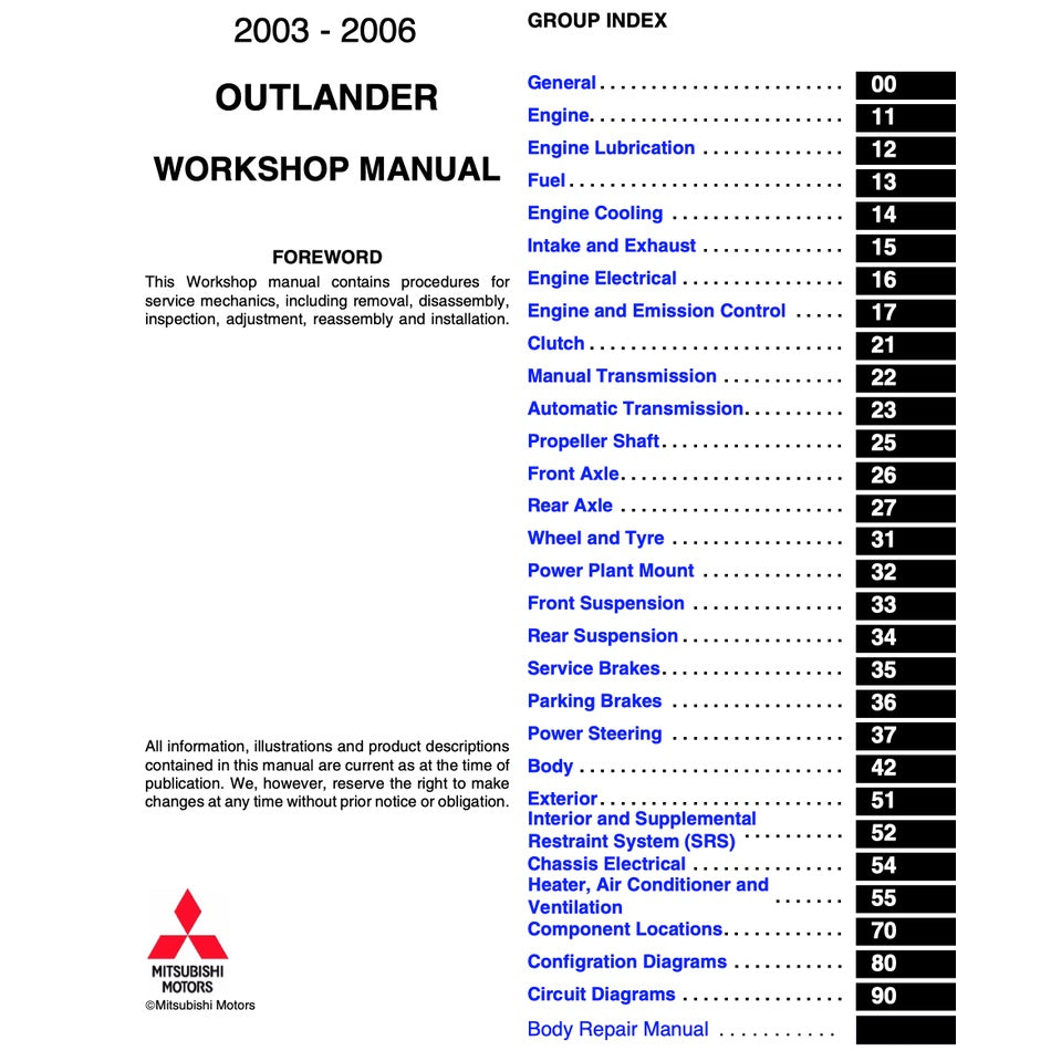 MITSUBISHI OUTLANDER I CU / AIRTREK (2003-2006) SERVICE WORKSHOP MANUAL