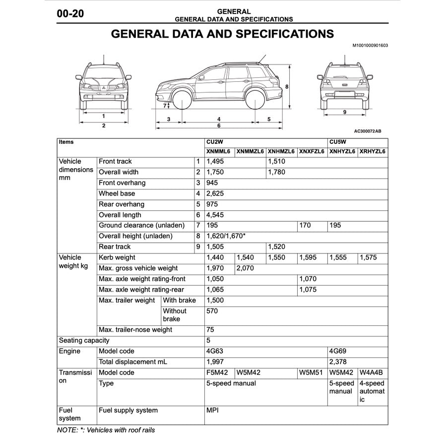 MITSUBISHI OUTLANDER I CU / AIRTREK (2003-2006) SERVICE WORKSHOP MANUAL