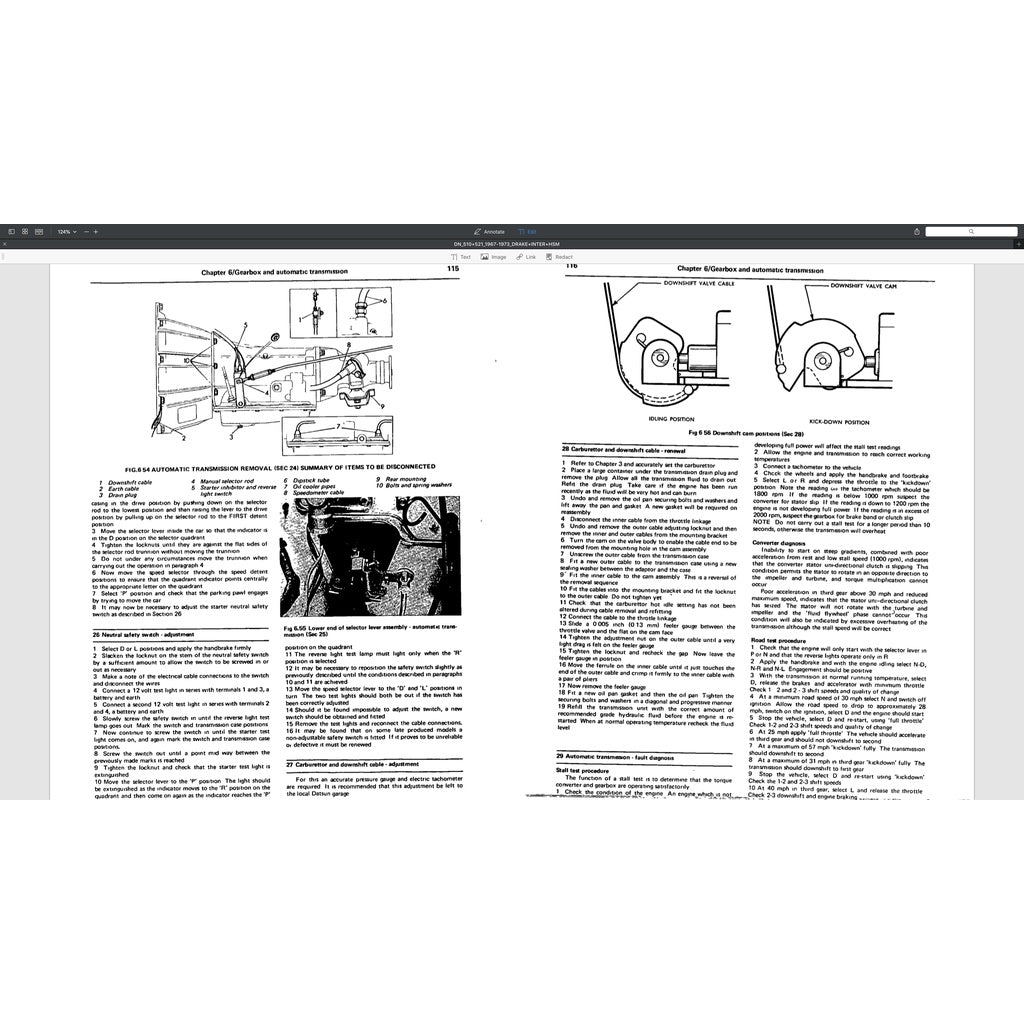 DATSUN BLUEBIRD/PICKUP 510/521 (1967-1973) SERVICE WORKSHOP MANUAL