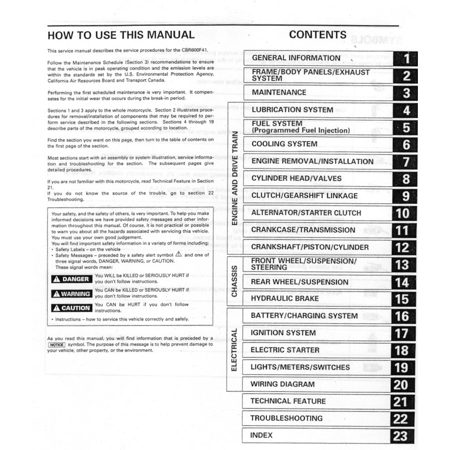 HONDA CBR600F4i (2001-2006) SERVICE WORKSHOP MANUAL + PARTS CATALOGUE + OWNER'S MANUAL