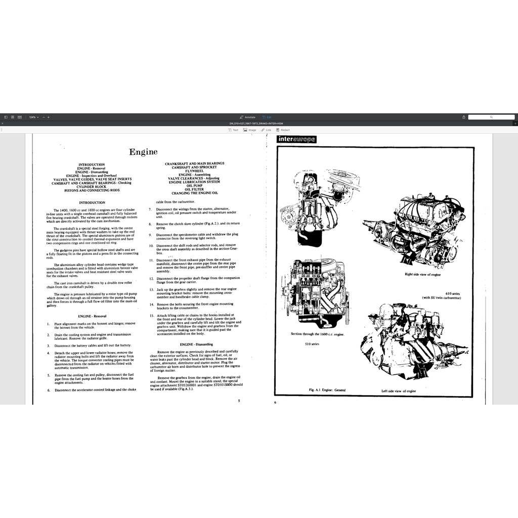 DATSUN BLUEBIRD/PICKUP 510/521 (1967-1973) SERVICE WORKSHOP MANUAL
