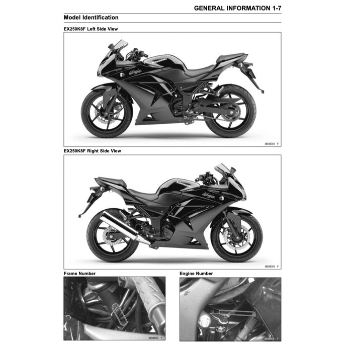 KAWASAKI NINJA 250R (2008-2012) SERVICE WORKSHOP MANUAL + PARTS CATALOGUE + OWNER'S MANUAL