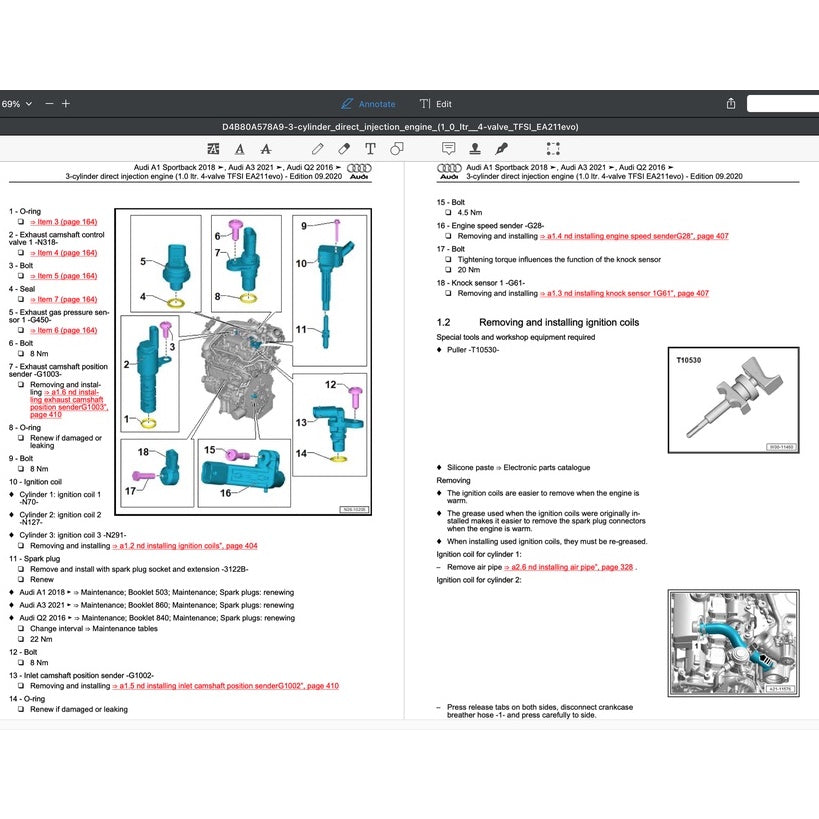 AUDI A1 (2018-2022) SERVICE WORKSHOP MANUAL