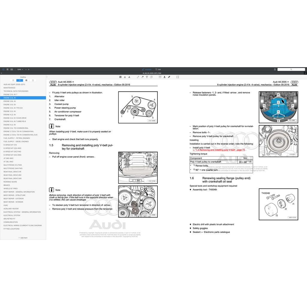 AUDI A6 C6/4F (2005-2011) SERVICE WORKSHOP MANUAL