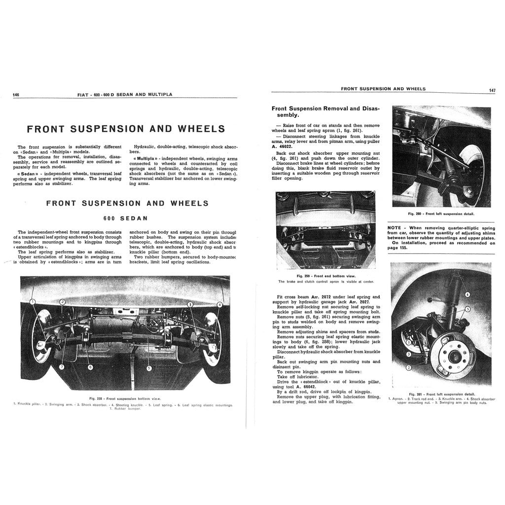 FIAT 600 SEDAN & MULTIPLA (1955-1969) SERVICE WORKSHOP MANUAL + INSTRUCTION MANUAL + PARTS LIST