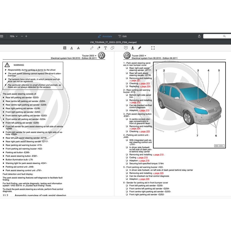 VW TOURAN I 1T (2003-2015) SERVICE WORKSHOP MANUAL