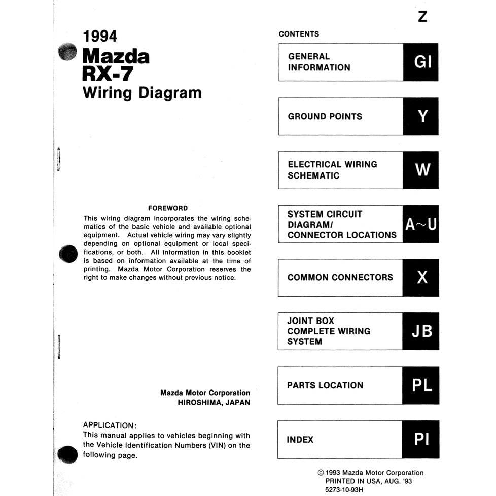 MAZDA RX-7 FD (1993-1997) SERVICE WORKSHOP MANUAL + WIRING DIAGRAM + ELECTRICAL TROUBLESHOOTING MANUAL