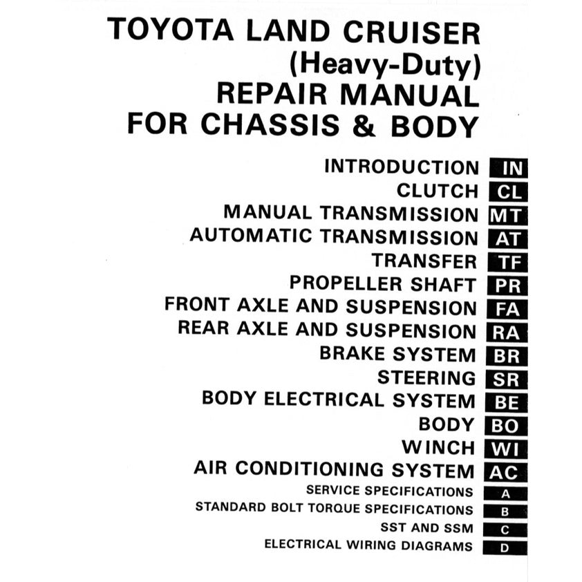 TOYOTA LAND CRUISER J70 (1984+) FACTORY WORKSHOP SERVICE MANUAL