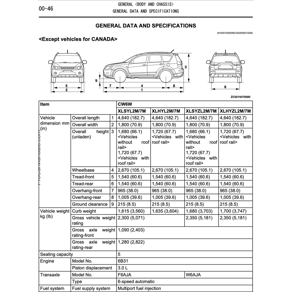 MITSUBISHI OUTLANDER II CW (2006-2012) SERVICE WORKSHOP MANUAL