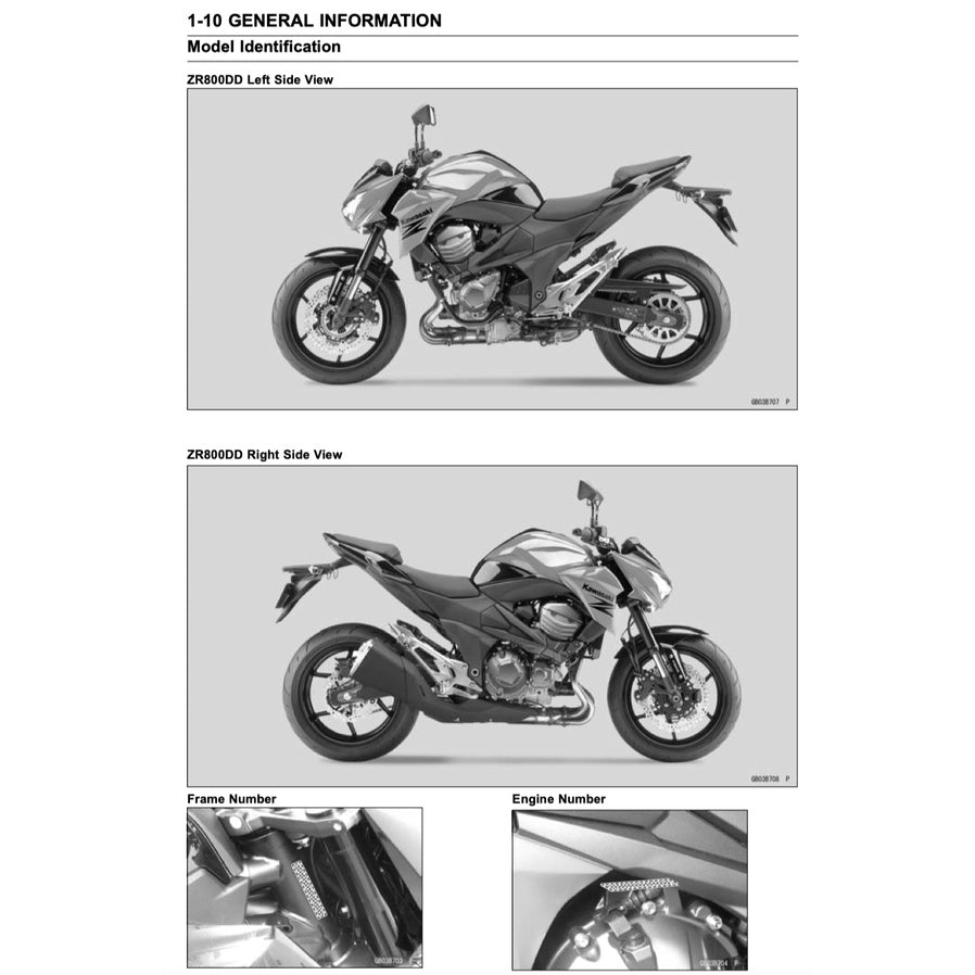 KAWASAKI Z800 (2012-2016) SERVICE WORKSHOP MANUAL + PARTS CATALOGUE + OWNER'S MANUAL