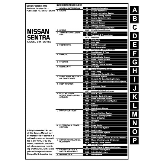 NISSAN SENTRA / SYLPHY B17 (2012-2016) SERVICE WORKSHOP MANUAL