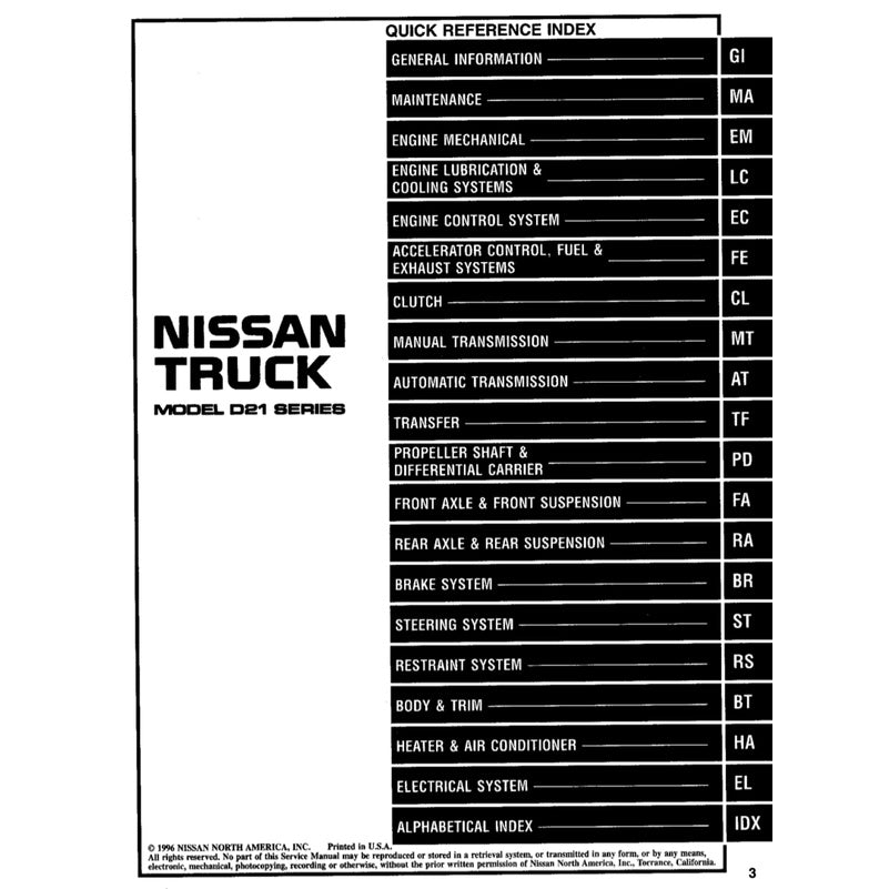NISSAN PICKUP D21 (1985-1997) SERVICE WORKSHOP MANUAL