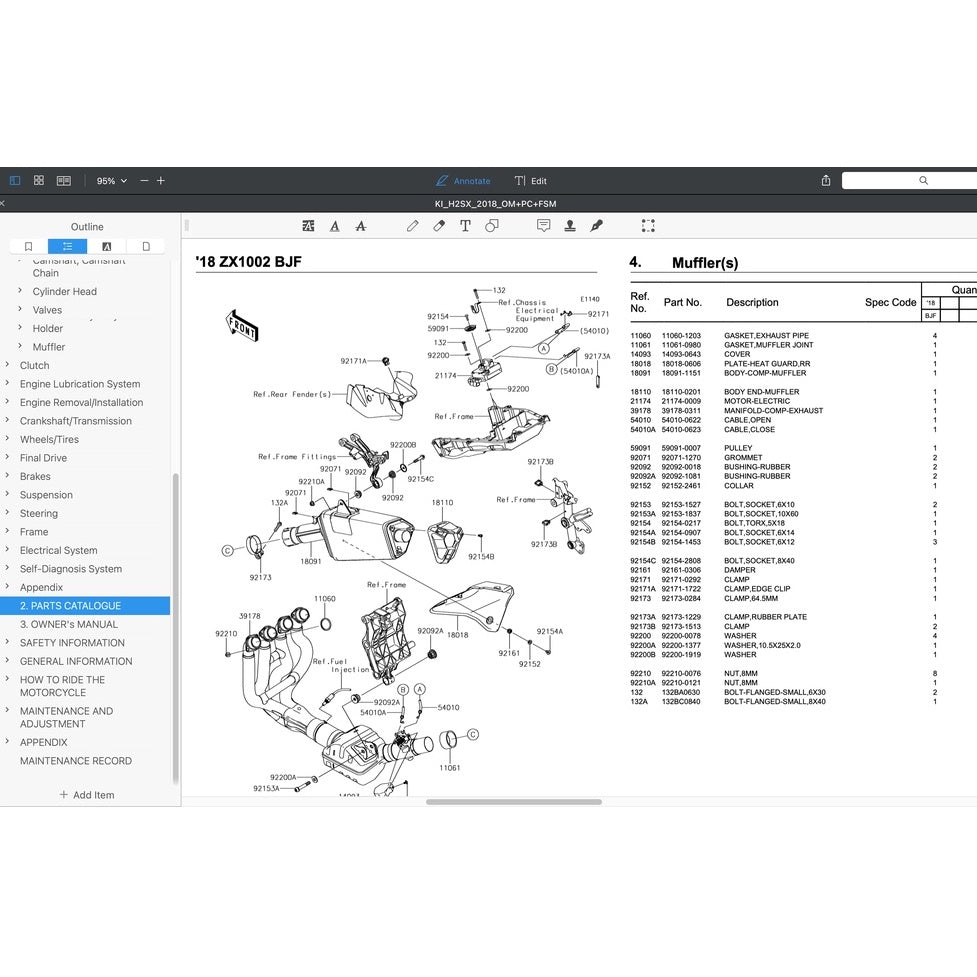 KAWASAKI H2 SX (2018+) SERVICE WORKSHOP MANUAL + PARTS CATALOGUE + OWNER'S MANUAL