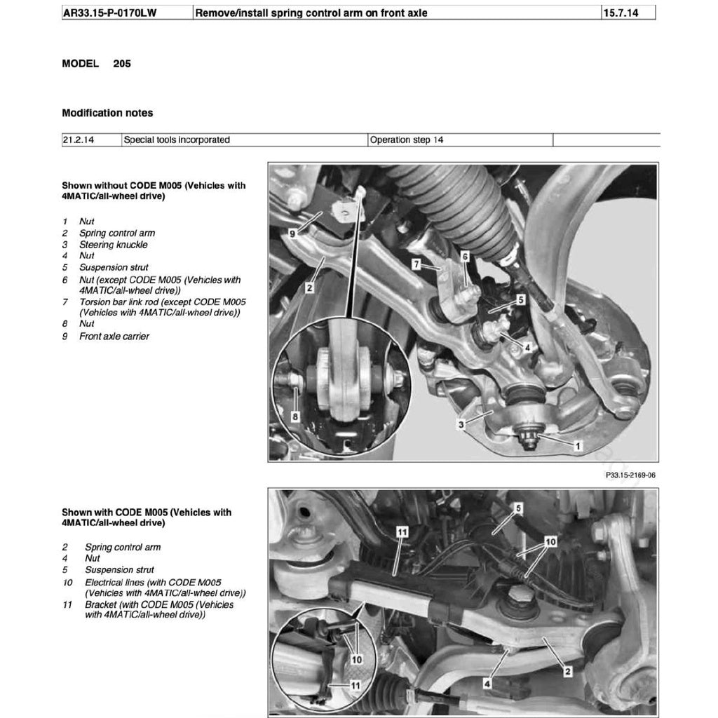 MERCEDES BENZ C-CLASS W205 M274 (2015-2021) SERVICE WORKSHOP MANUAL