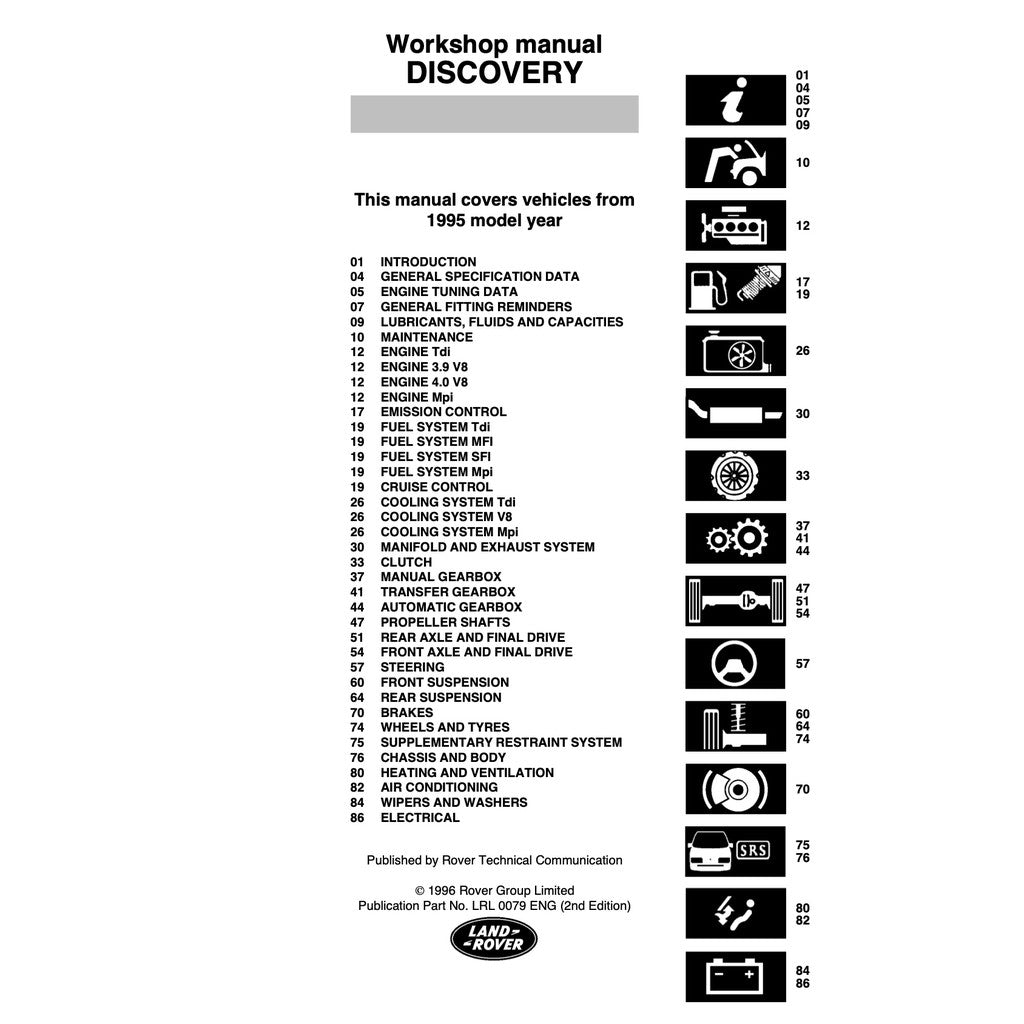 LAND ROVER DISCOVERY SERIES I (1989-1998) SERVICE WORKSHOP MANUAL