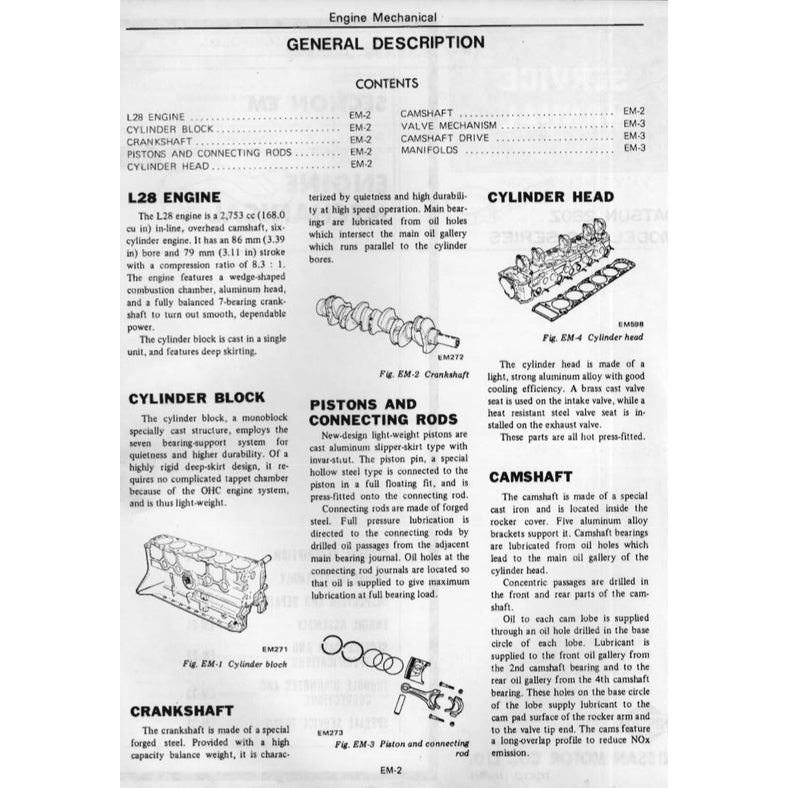 DATSUN 280Z S30 (1975-1978) SERVICE WORKSHOP MANUAL + PARTS CATALOGUE