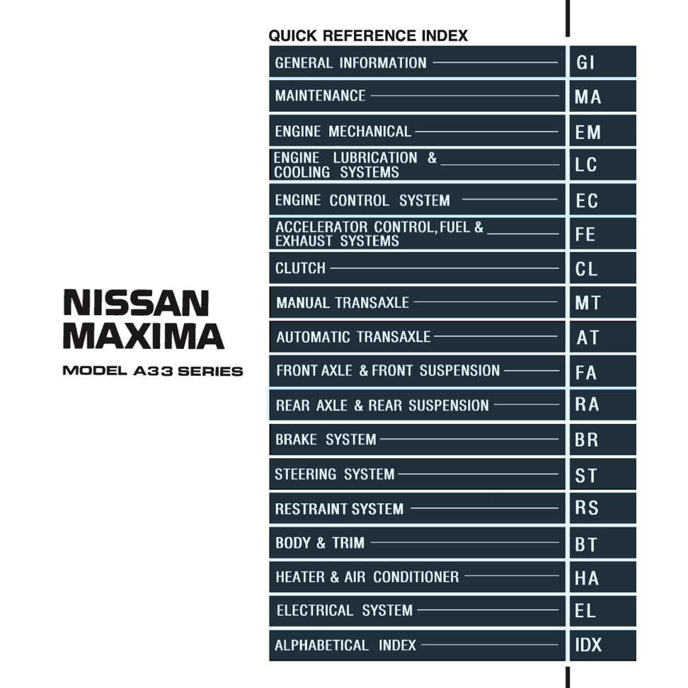 NISSAN CEFIRO MAXIMA A33 (2000-2004) SERVICE WORKSHOP MANUAL