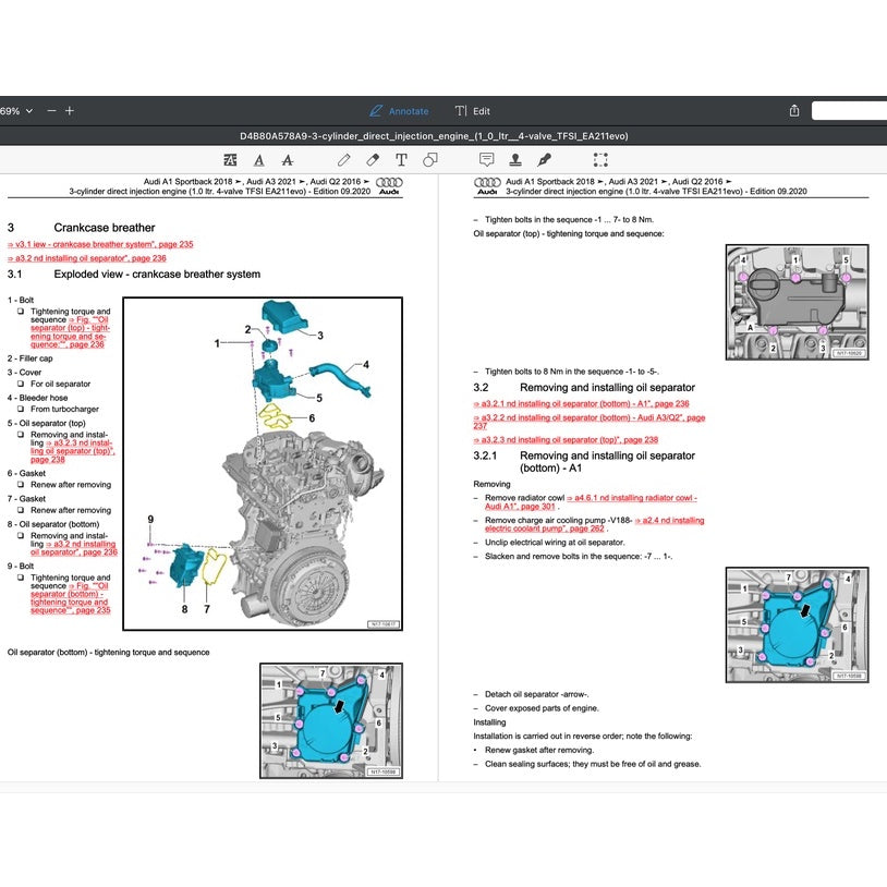 AUDI A1 (2018-2022) SERVICE WORKSHOP MANUAL