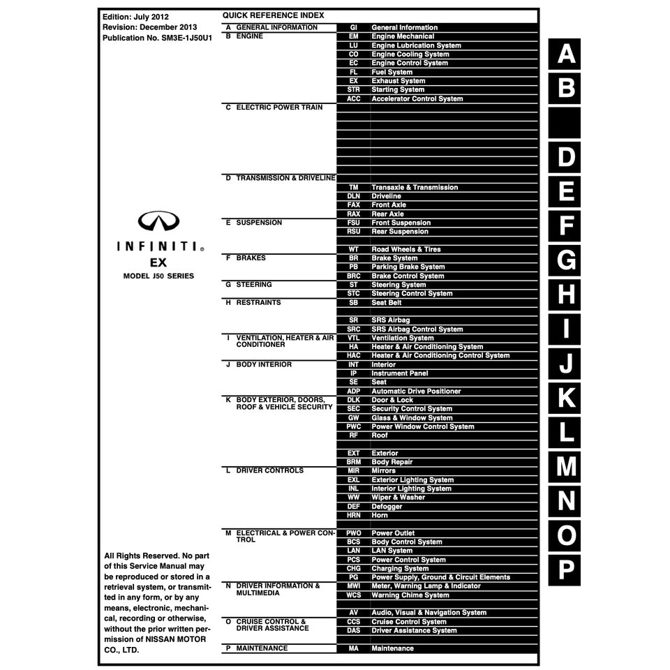 INFINITI EX37 (2008-2013) SERVICE WORKSHOP MANUAL