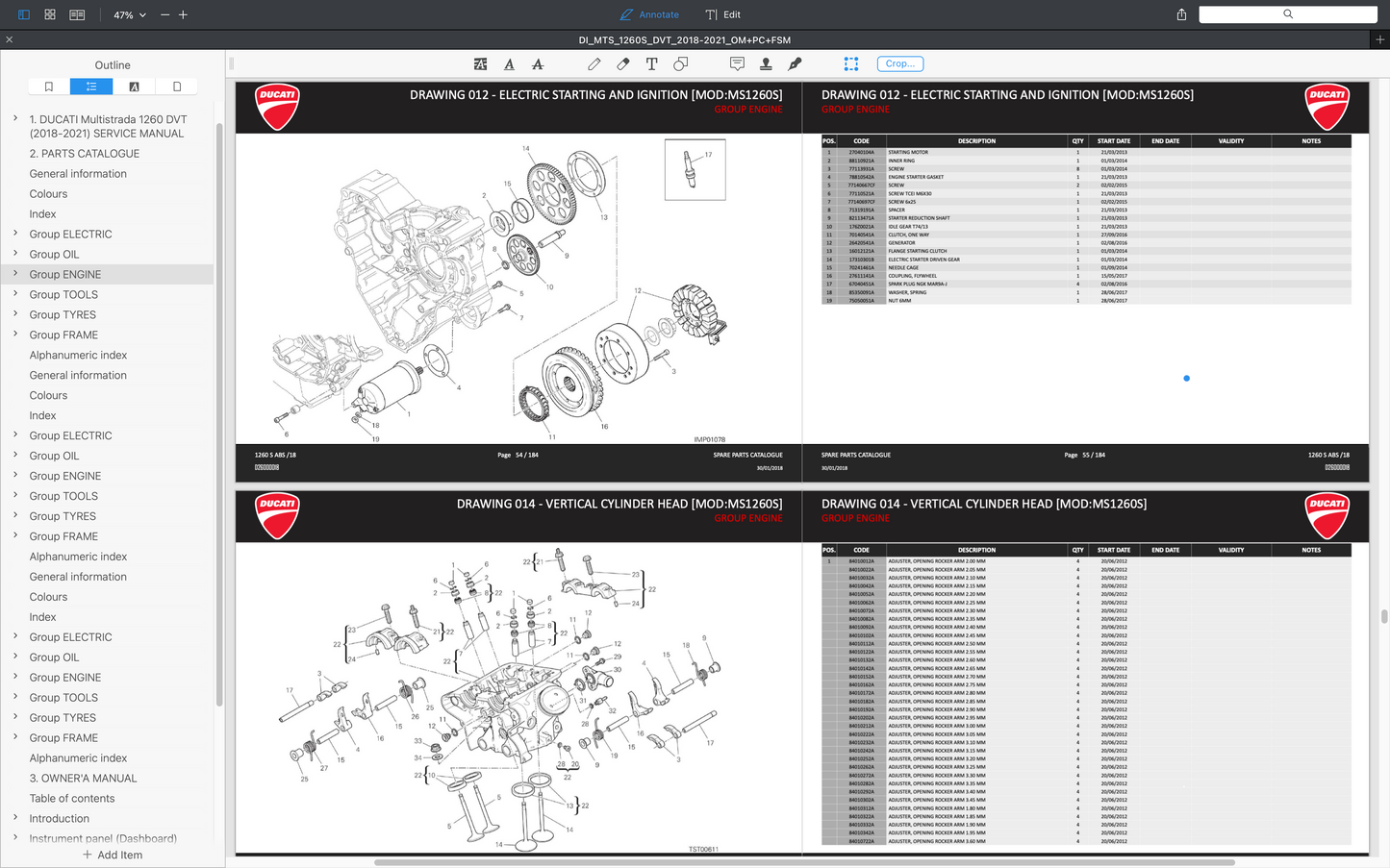 DUCATI MULTISTRADA 1260S DVT (2018-2021) SERVICE WORKSHOP MANUAL + PARTS CATALOGUE + OWNER'S MANUAL