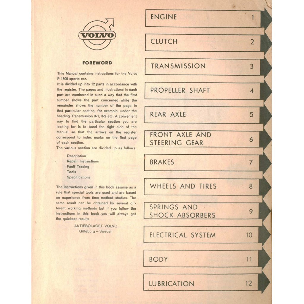 [CLASSIC] VOLVO P1800 (1961-1973) SERVICE REPAIR WORKSHOP MANUAL