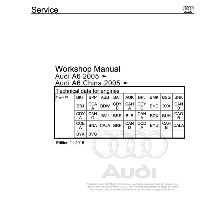 AUDI A6 C6/4F (2005-2011) SERVICE WORKSHOP MANUAL