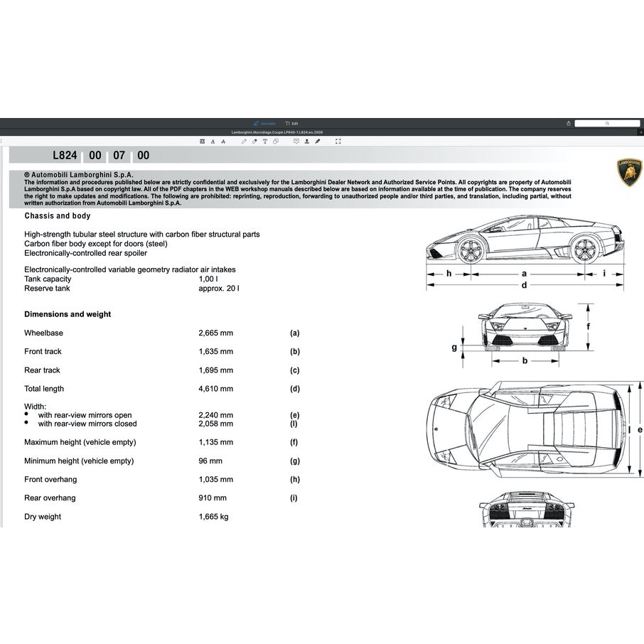 LAMBORGHINI MURCIELAGO LP640 (2006-2010) FACTORY SERVICE MANUAL