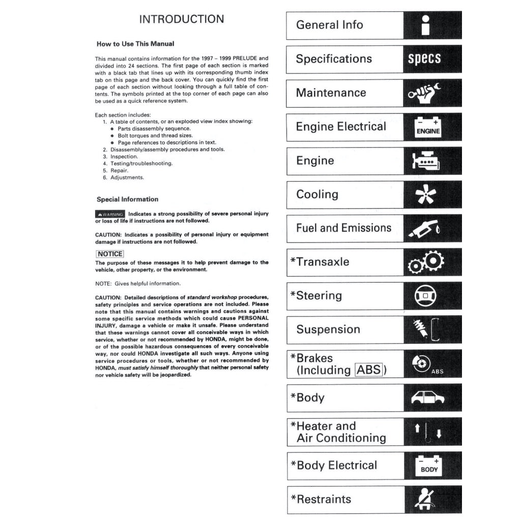 HONDA PRELUDE BB5-9 (1997-2001) SERVICE WORKSHOP MANUAL