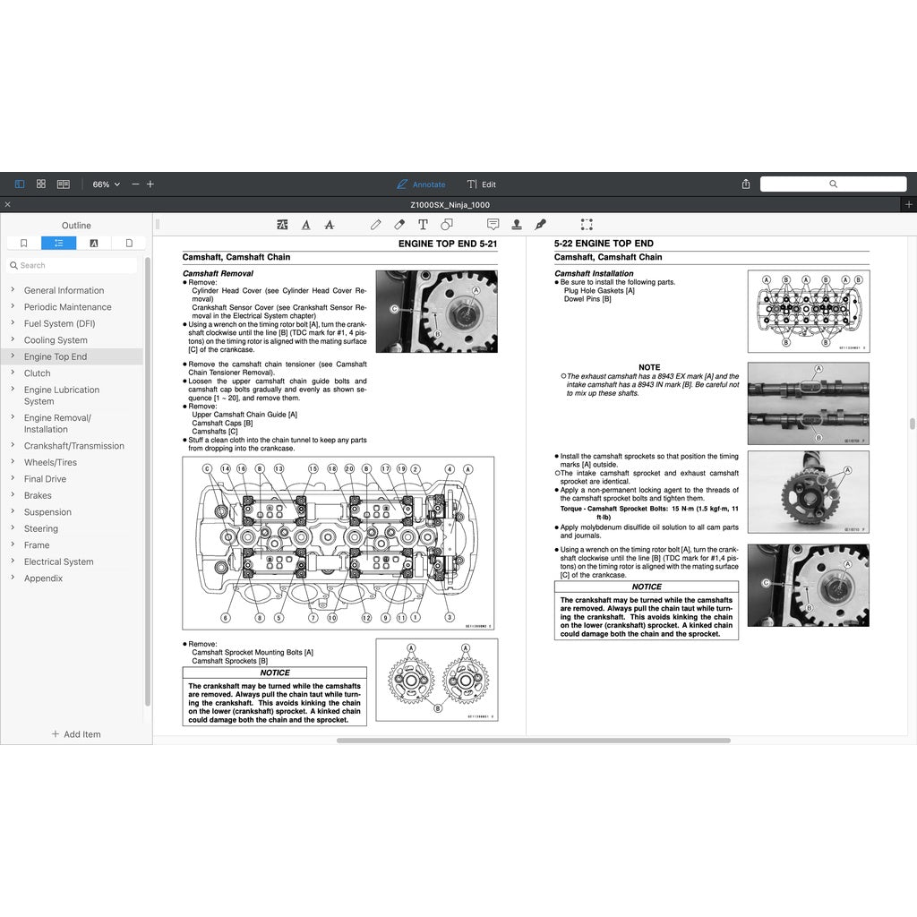 KAWASAKI NINJA Z1000 SX (2017-2019) SERVICE WORKSHOP MANUAL + PARTS CATALOGUE + OWNER'S MANUAL