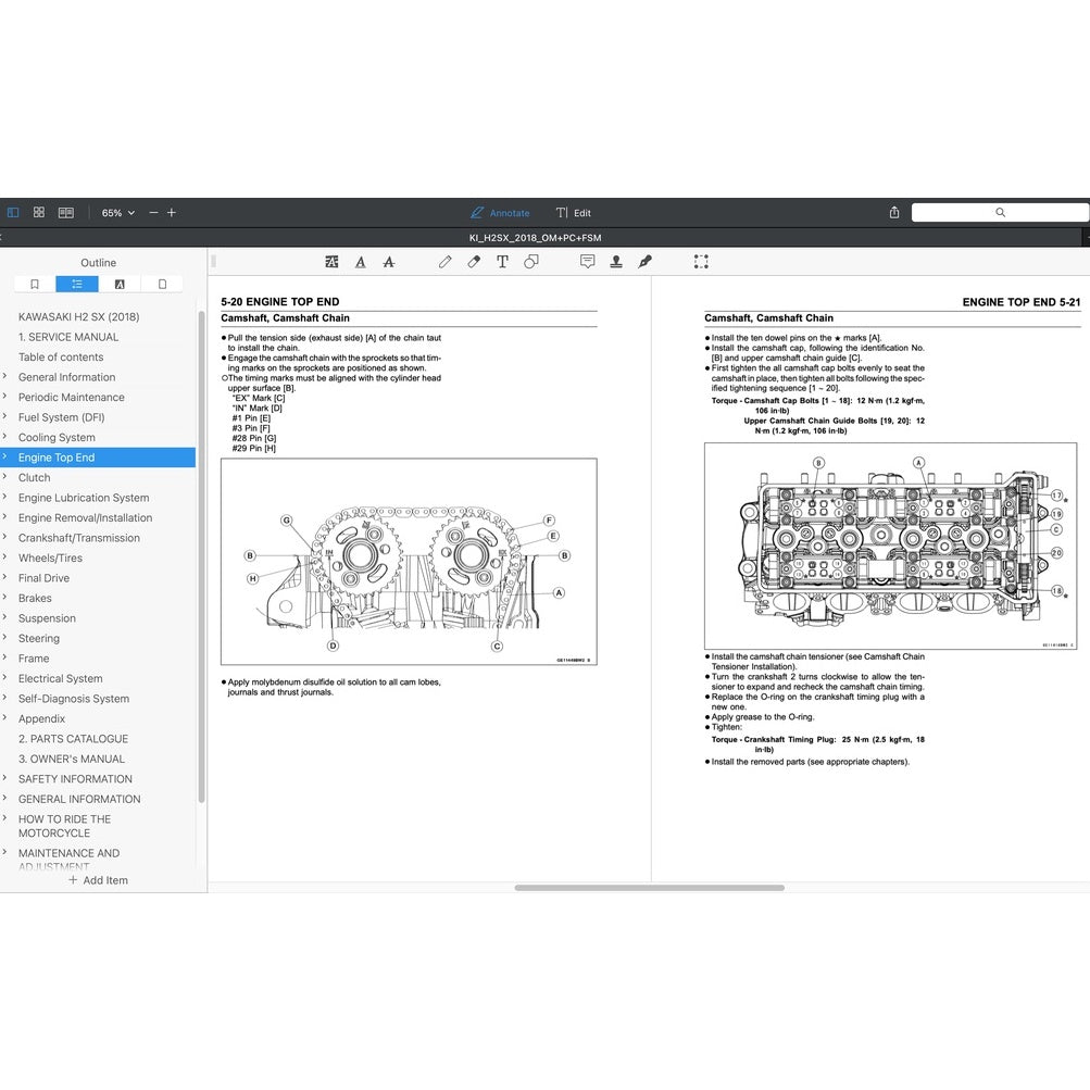 KAWASAKI H2 SX (2018+) SERVICE WORKSHOP MANUAL + PARTS CATALOGUE + OWNER'S MANUAL
