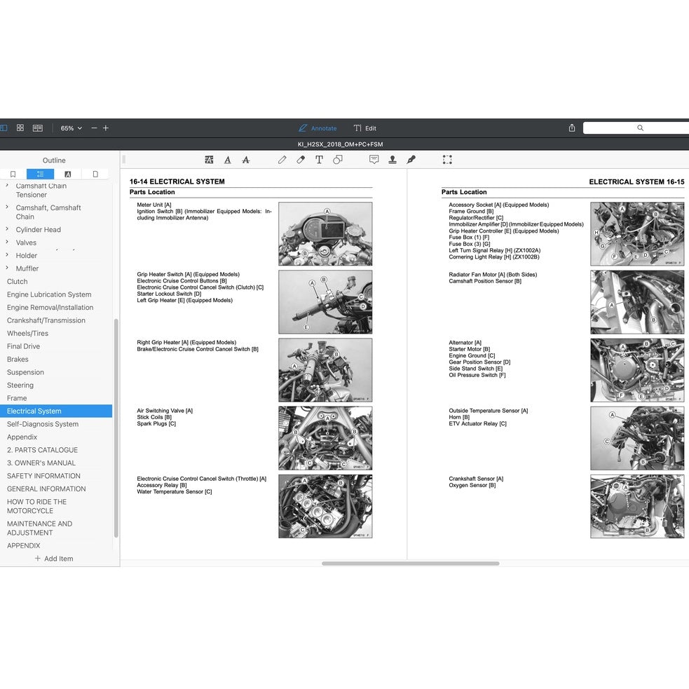 KAWASAKI H2 SX (2018+) SERVICE WORKSHOP MANUAL + PARTS CATALOGUE + OWNER'S MANUAL