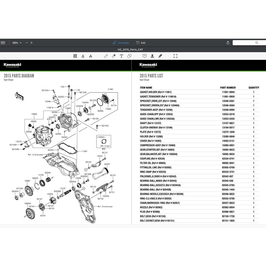KAWASAKI NINJA H2 (2015-2017) SERVICE WORKSHOP MANUAL + PARTS CATALOGUE + OWNER'S MANUAL