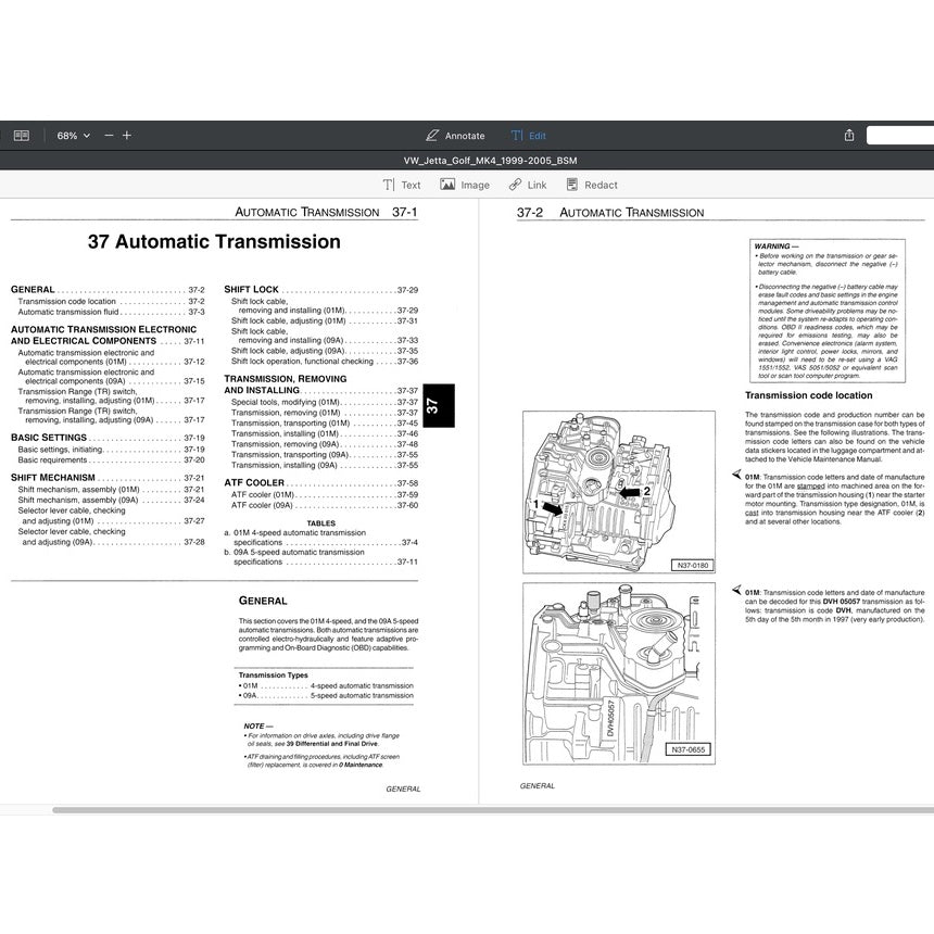 VW GOLF MK4 (1999-2005) SERVICE WORKSHOP MANUAL