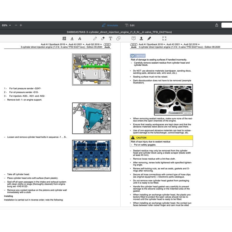 AUDI A1 (2018-2022) SERVICE WORKSHOP MANUAL