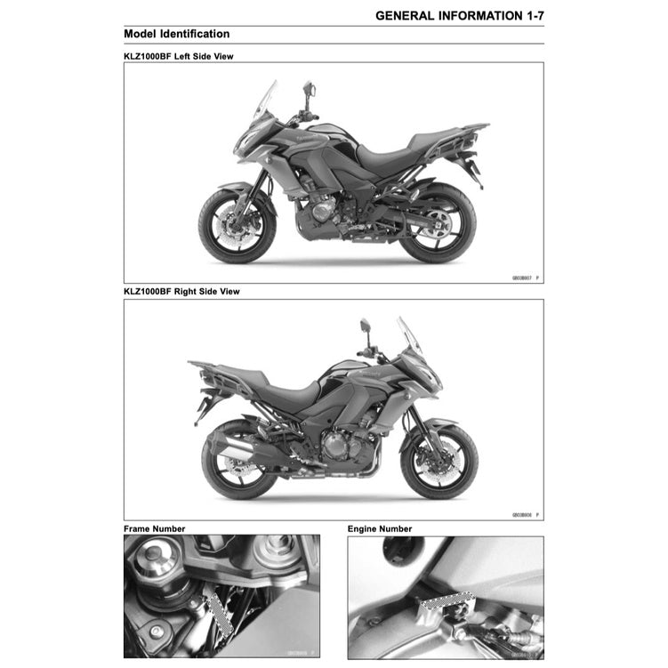 KAWASAKI VERSYS KLZ 1000 (2015-2018) SERVICE WORKSHOP MANUAL + PARTS CATALOGUE +OWNER'S MANUAL