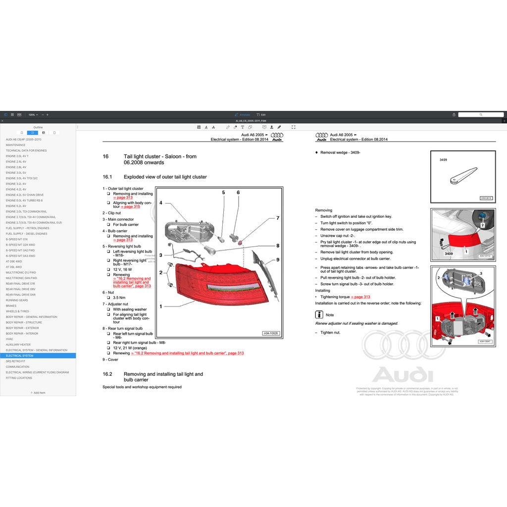 AUDI A6 C6/4F (2005-2011) SERVICE WORKSHOP MANUAL