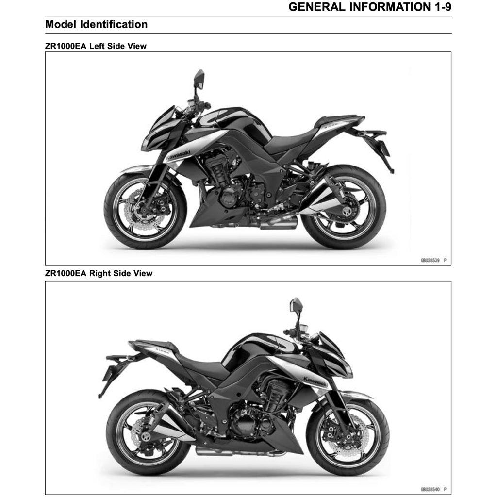 KAWASAKI Z1000 (2010-2013) SERVICE WORKSHOP MANUAL + OWNER'S MANUAL